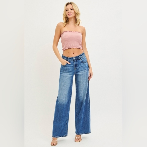 Risen Jeans Denim - RISEN High Rise Medium Wash Slouchy Baggy Jeans Wide Leg Relaxed Various NEW